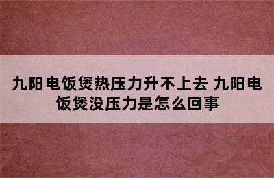 九阳电饭煲热压力升不上去 九阳电饭煲没压力是怎么回事